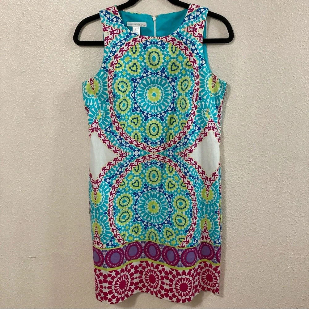 London Times Paisley Geometric Dress Sleeveless Cotton blend multicolor Size 4 - Picture 1 of 13